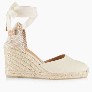 Castaner Cream Canvas Espadrille Wedge with Ankle Tie
